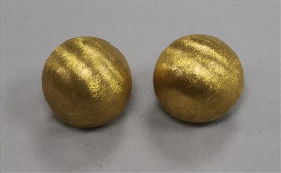 A pair of textured 14ct gold demi-sphere ear clips,